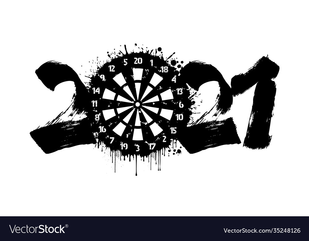 Abstract numbers 2021 and a dartboard from blots