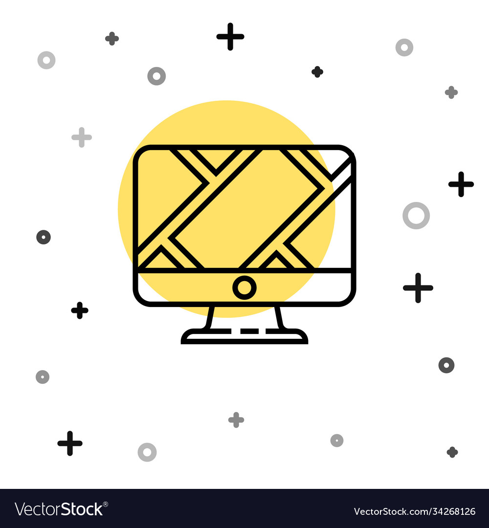 Black line computer monitor and folded map vector image Black line computer monitor and folded map