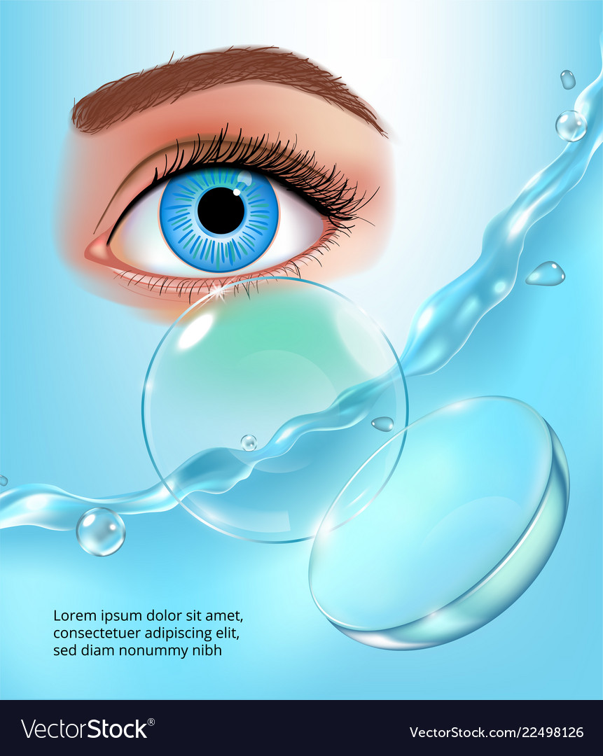 Contact lenses in water splashes eye realistic Vector Image