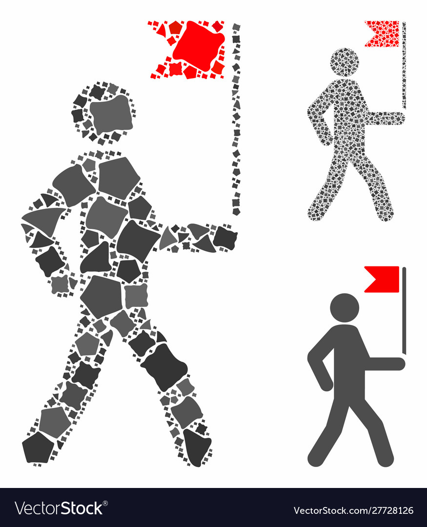 Guide man with flag composition icon trembly
