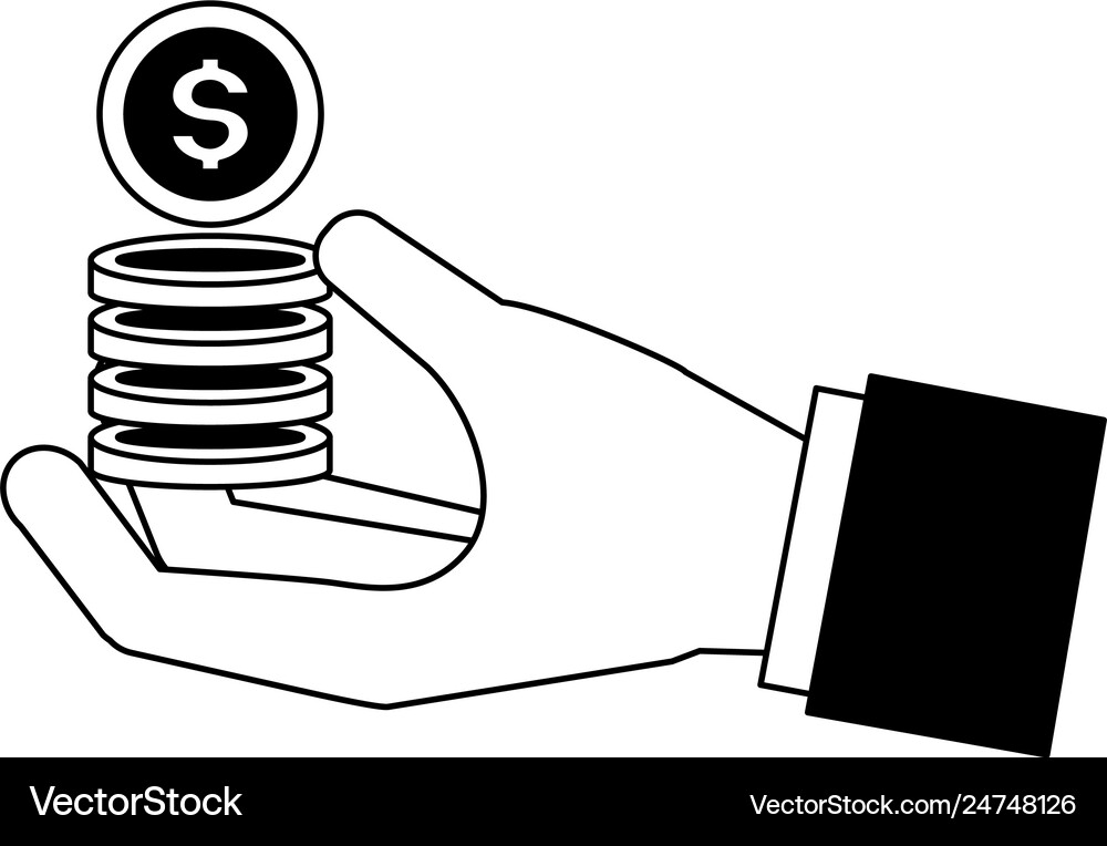 Hand holding coins stack Royalty Free Vector Image