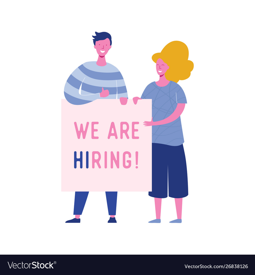 Happy People Holding Hiring Banner Recruitment Vector Image
