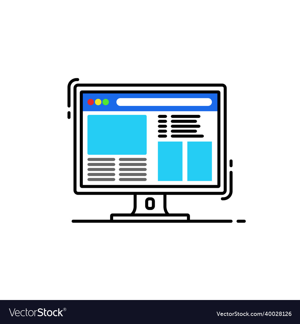 Icon flat design of a desktop computer with web