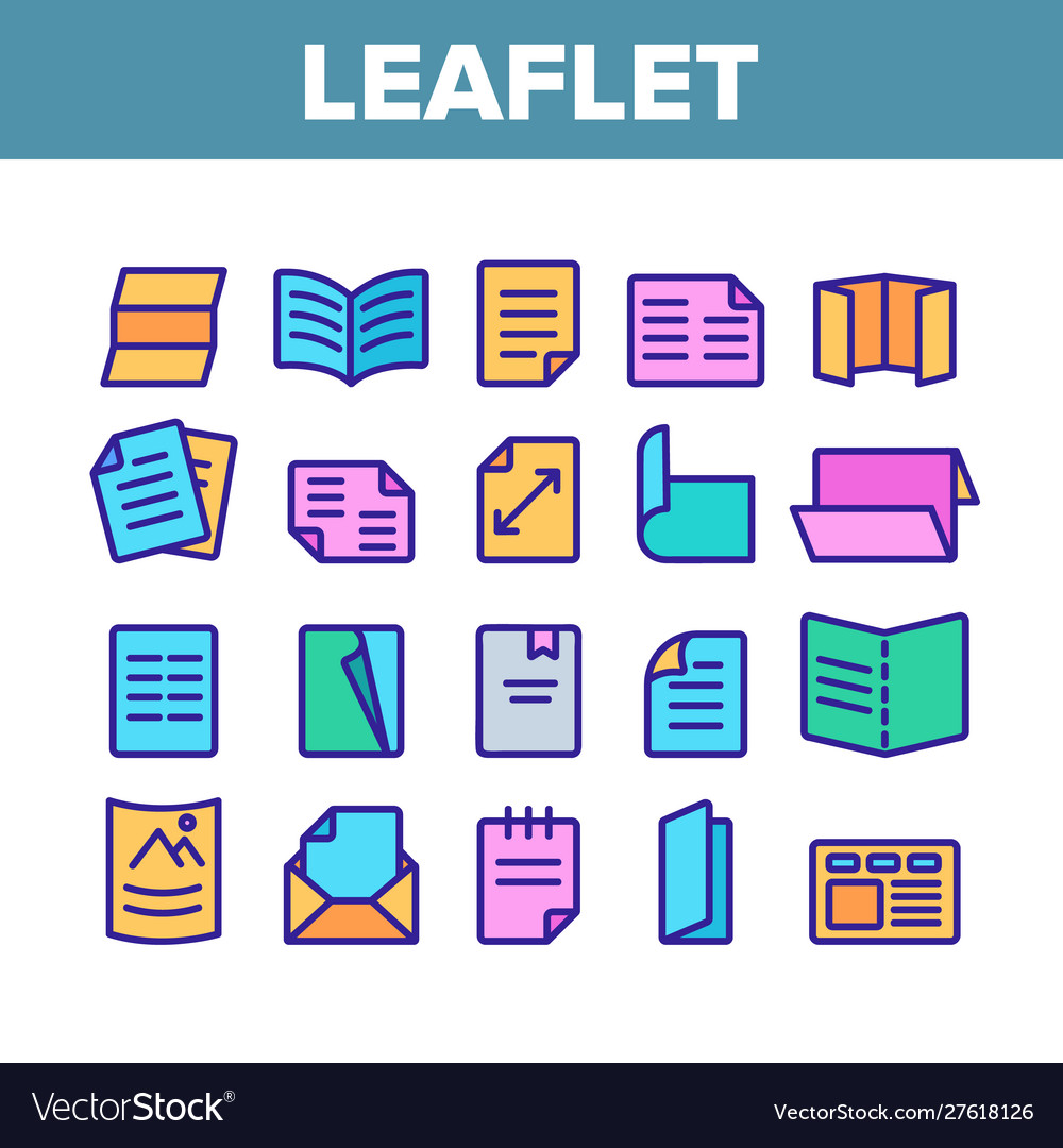 Leaflet paper collection elements icons set vector image Leaflet paper collection elements icons set