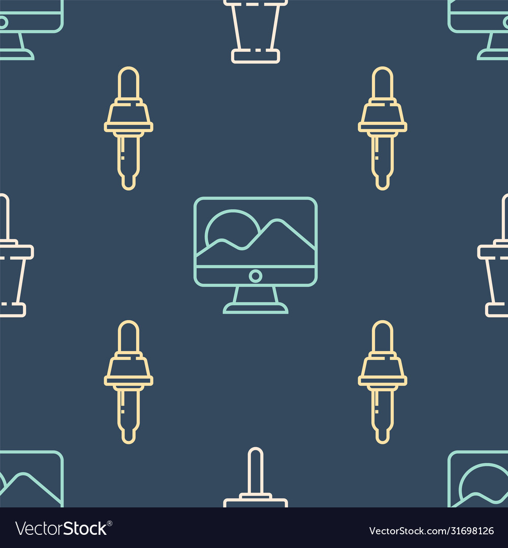 Set line push pin pipette and computer monitor vector image Set line push pin pipette and computer monitor