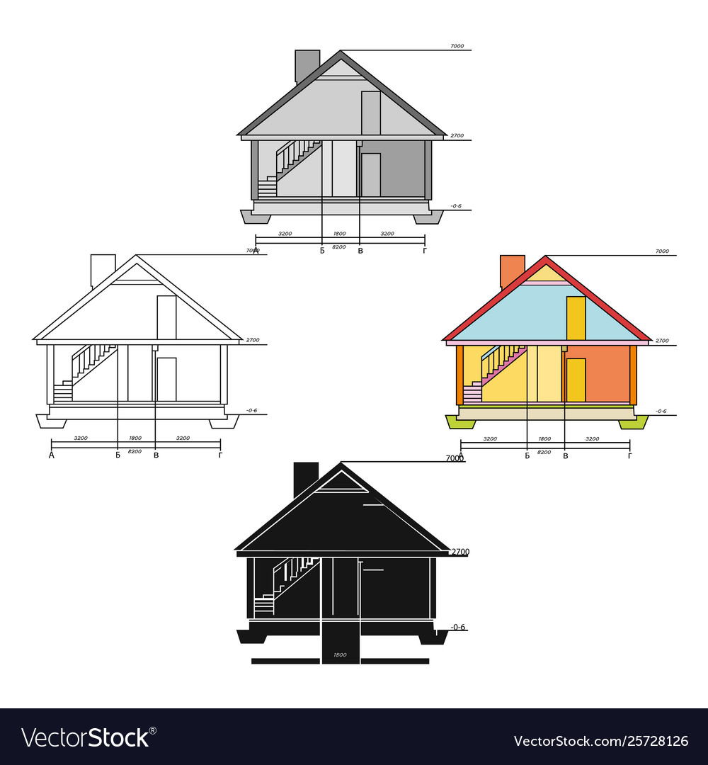 Technical drawing house icon in cartoonblack