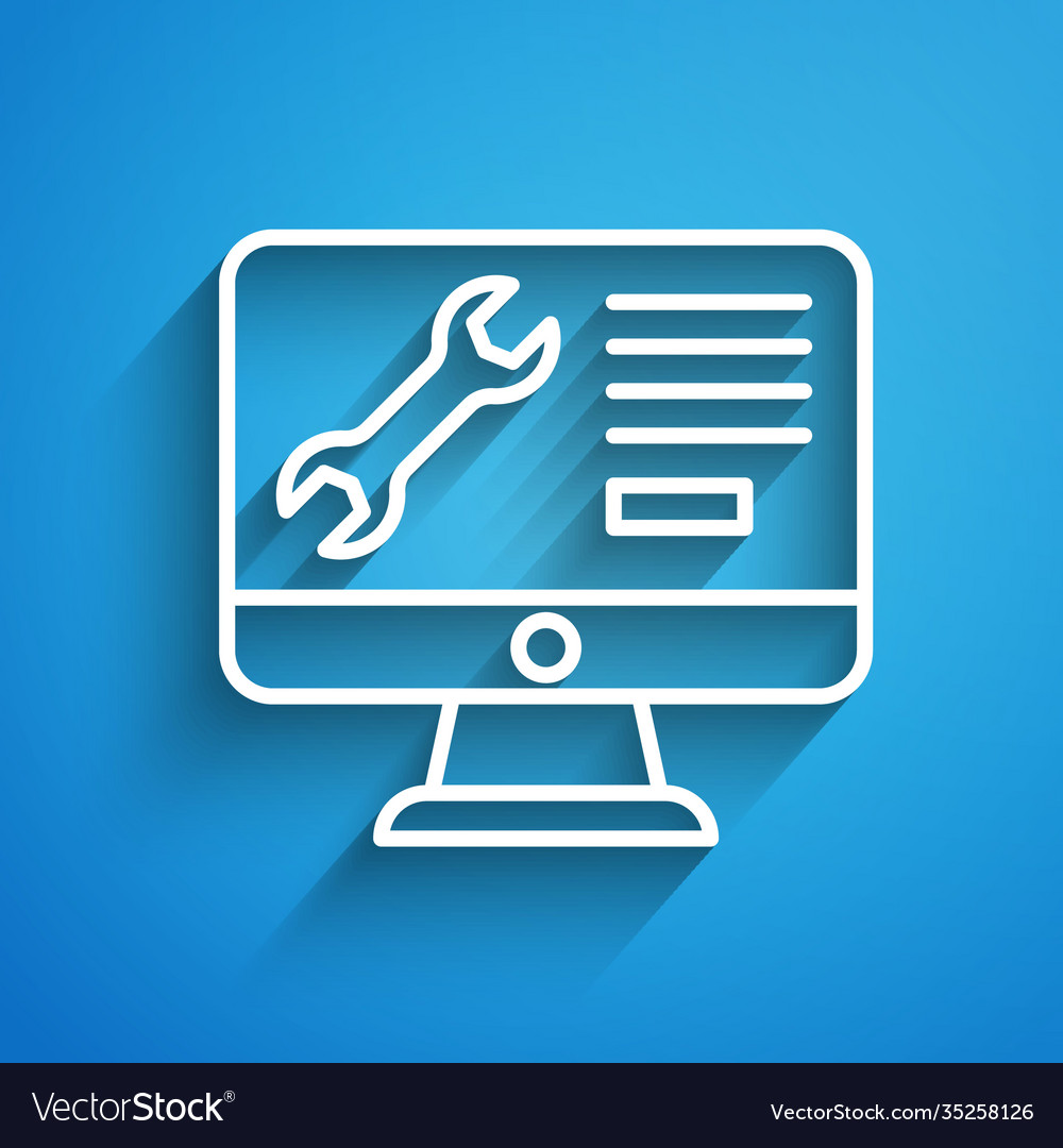 White line computer monitor with wrench icon