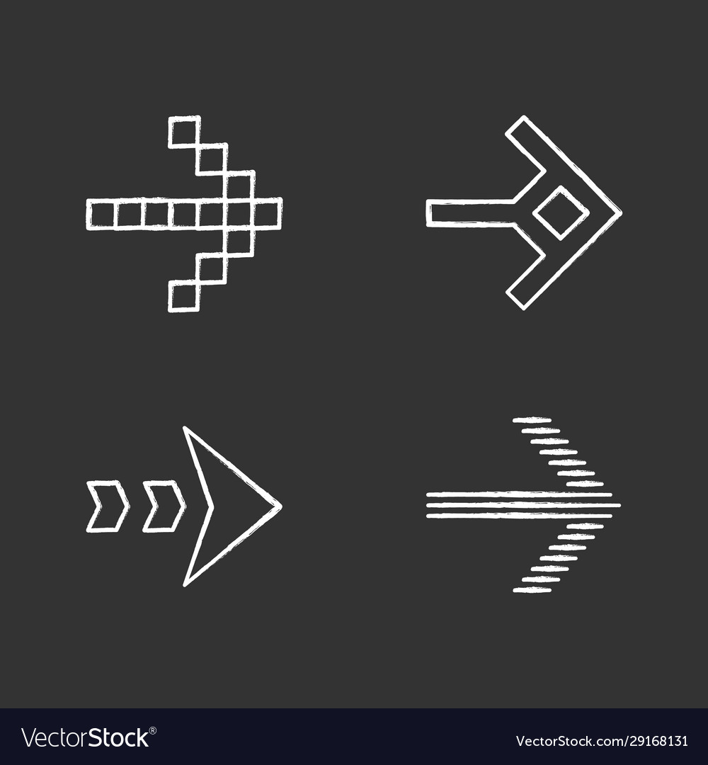Arrow types chalk icons set pixel shaped dashed vector image Arrow types chalk icons set pixel shaped dashed