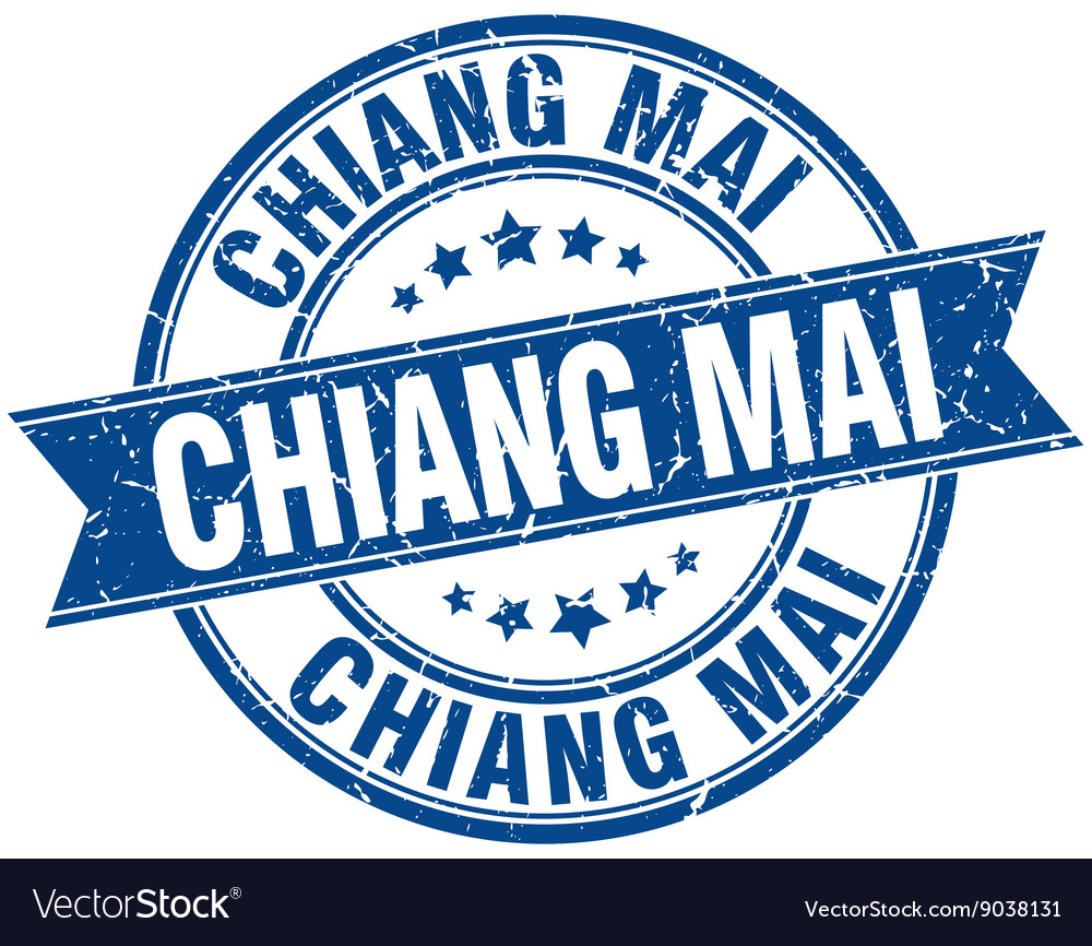 Chiang mai blue round grunge vintage ribbon stamp