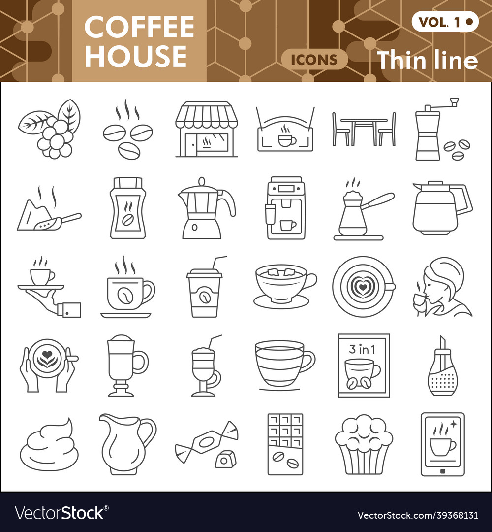 Coffee house line icon set catering business