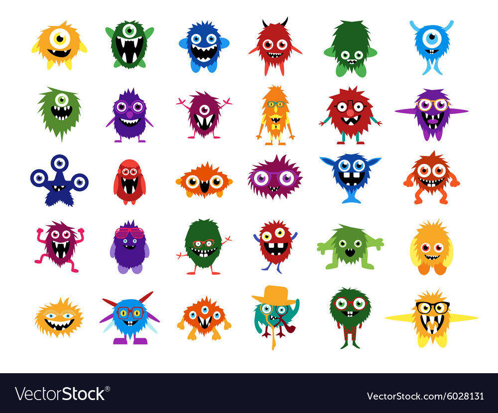 Cute monsters big set of cartoon