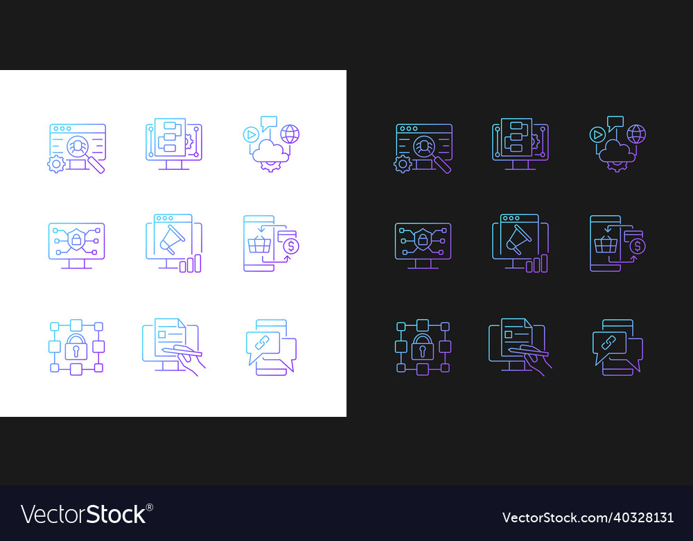 Digital proficiency gradient icons set for dark Vector Image Digital proficiency gradient icons set for dark