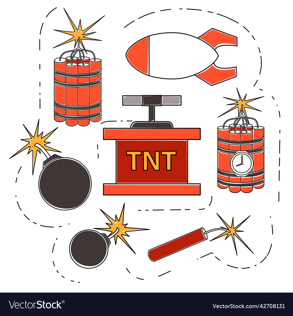 Explosive retro dynamite set for mining colorful vector image Explosive retro dynamite set for mining colorful