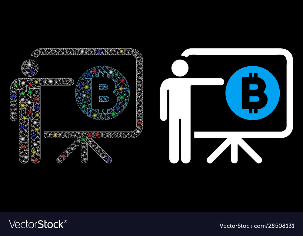 Glossy mesh 2d bitcoin lecture board icon vector image Glossy mesh 2d bitcoin lecture board icon