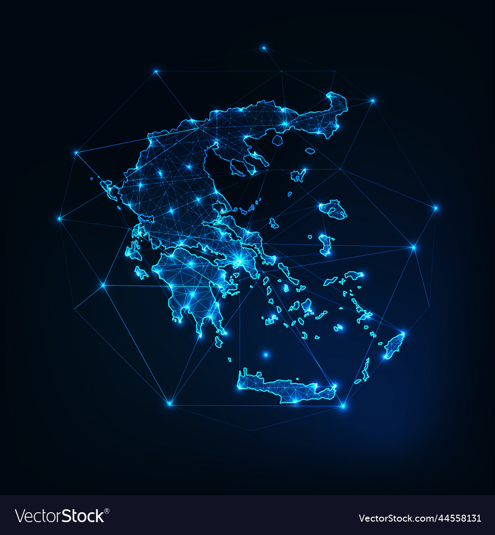 Greece map outline with stars and lines abstract