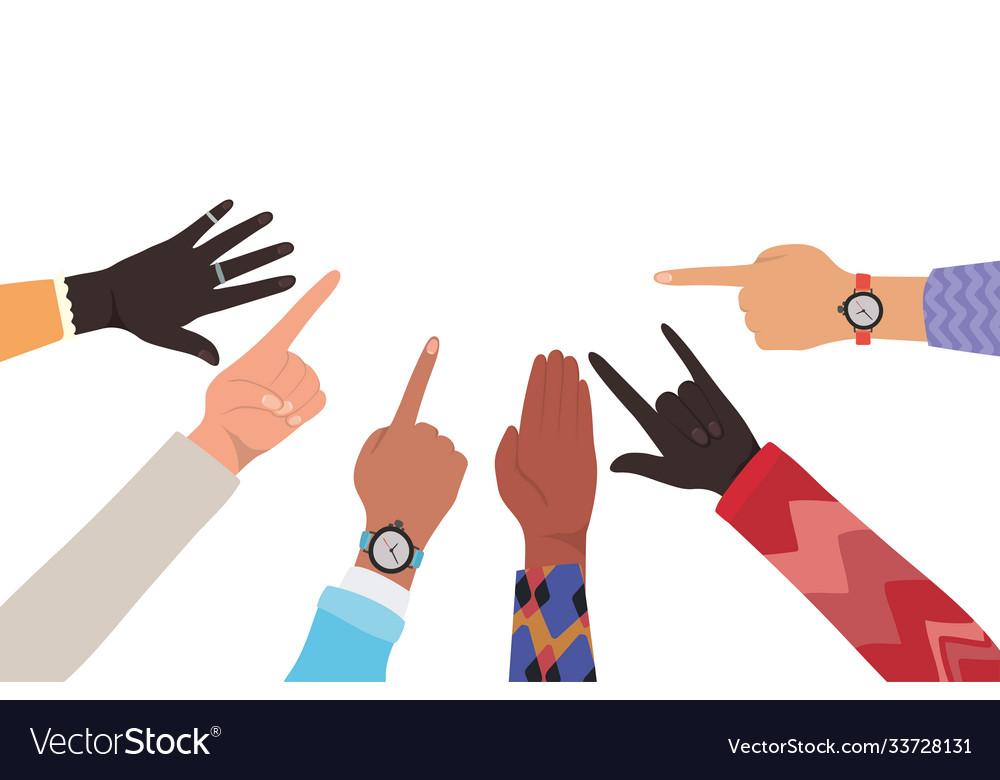Hands with number one and rock sign different