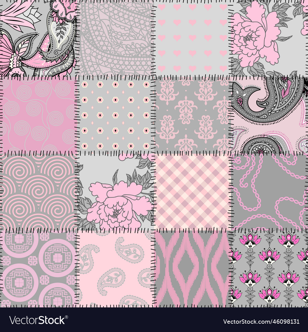 Patchwork textile pattern seamless quilting vector image Patchwork textile pattern seamless quilting