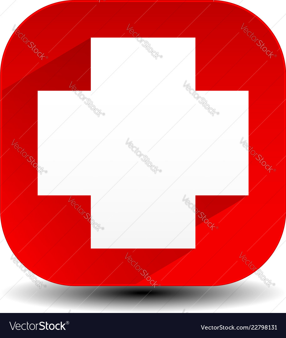 Red cross icon with diagonal shadow - white vector image Red cross icon with diagonal shadow - white