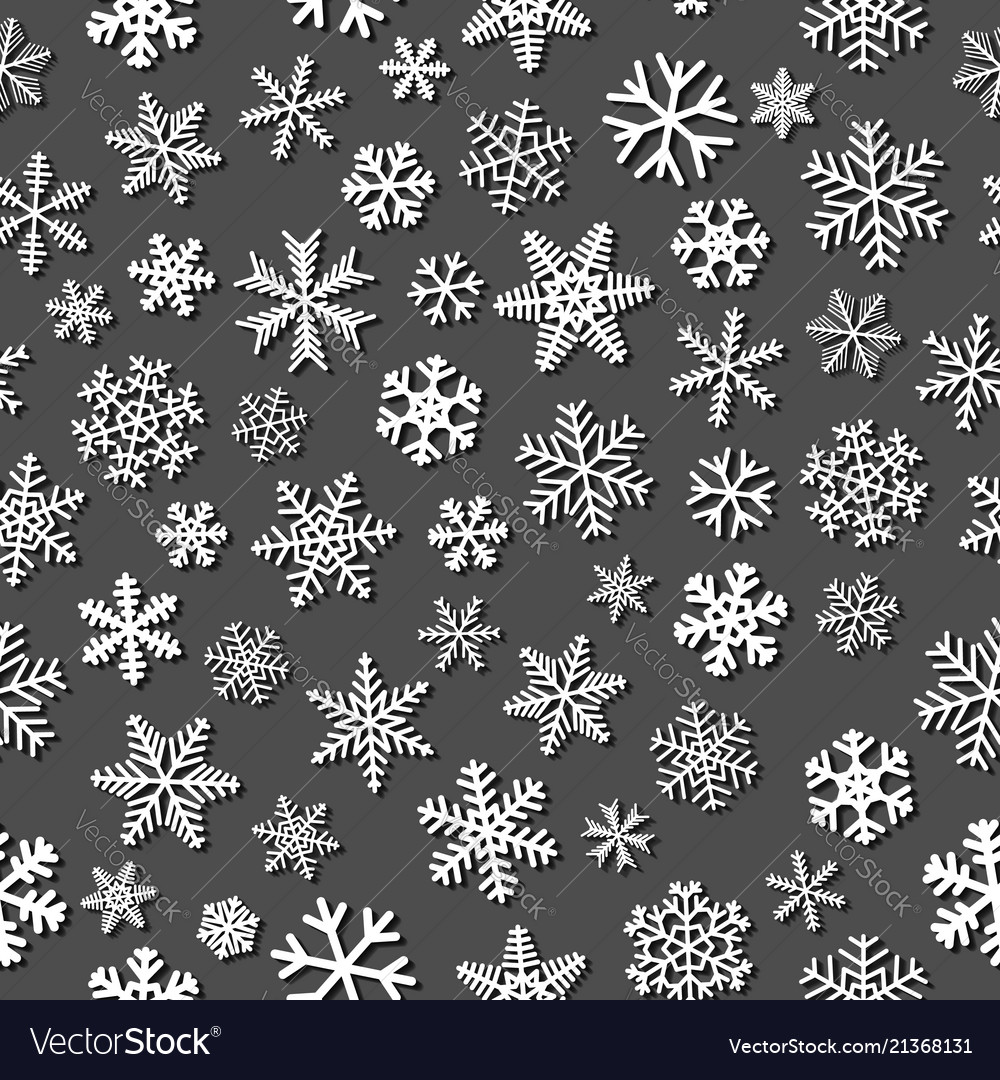 Seamless pattern of snowflakes with shadows