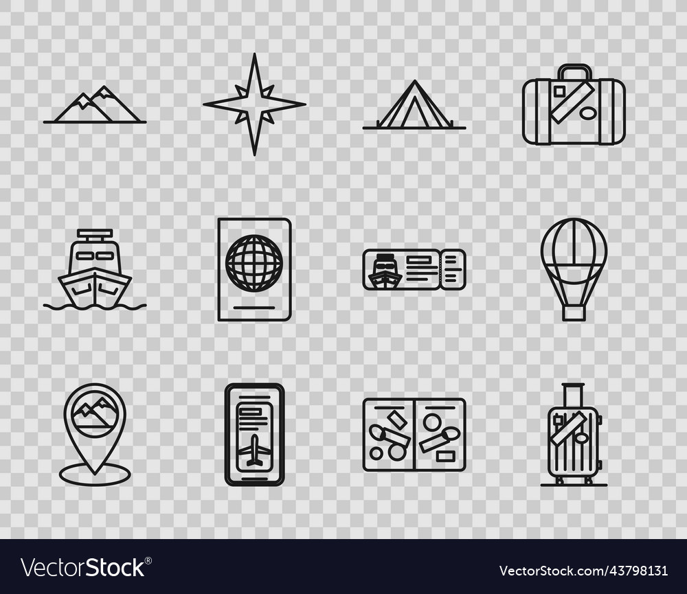 Set line map pointer with mountain tourist tent vector image Set line map pointer with mountain tourist tent
