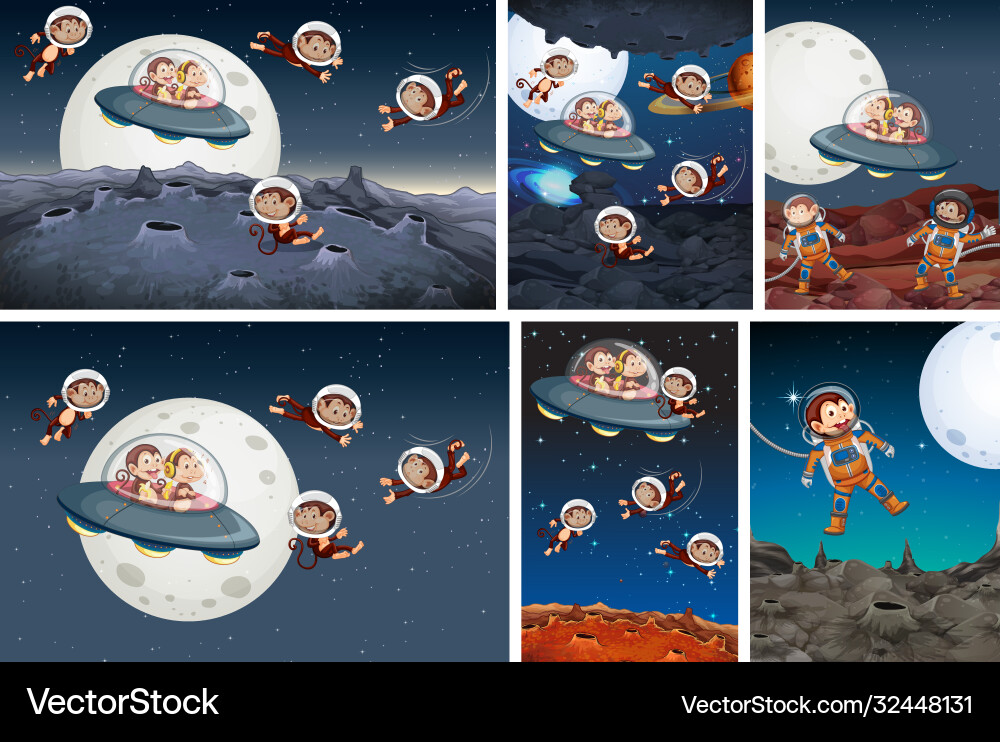 Set monkey exploring space Royalty Free Vector Image