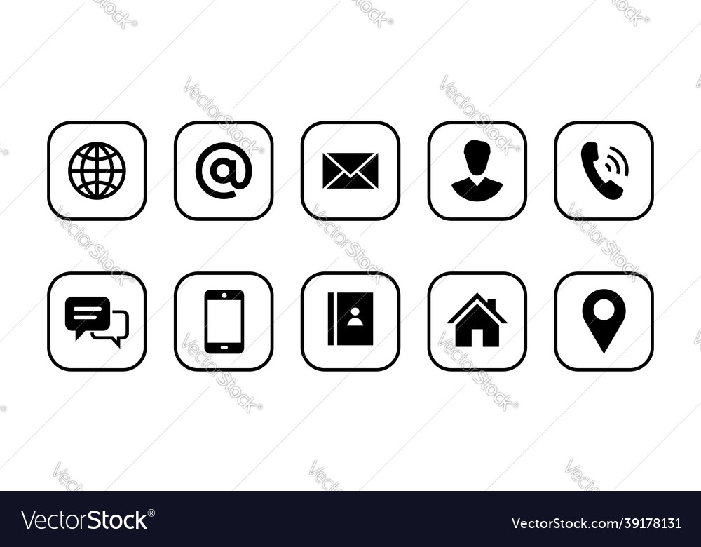 Set of web contact simple icon symbol phone vector image Set of web contact simple icon symbol phone