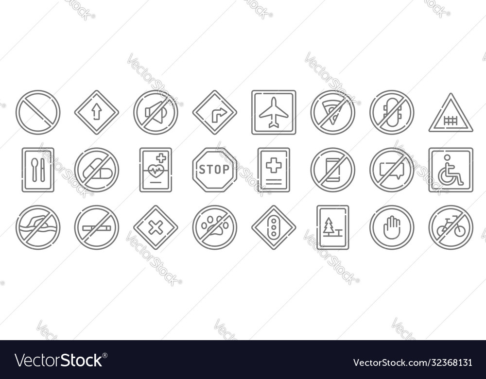 Signals and prohibitions line icons linear set