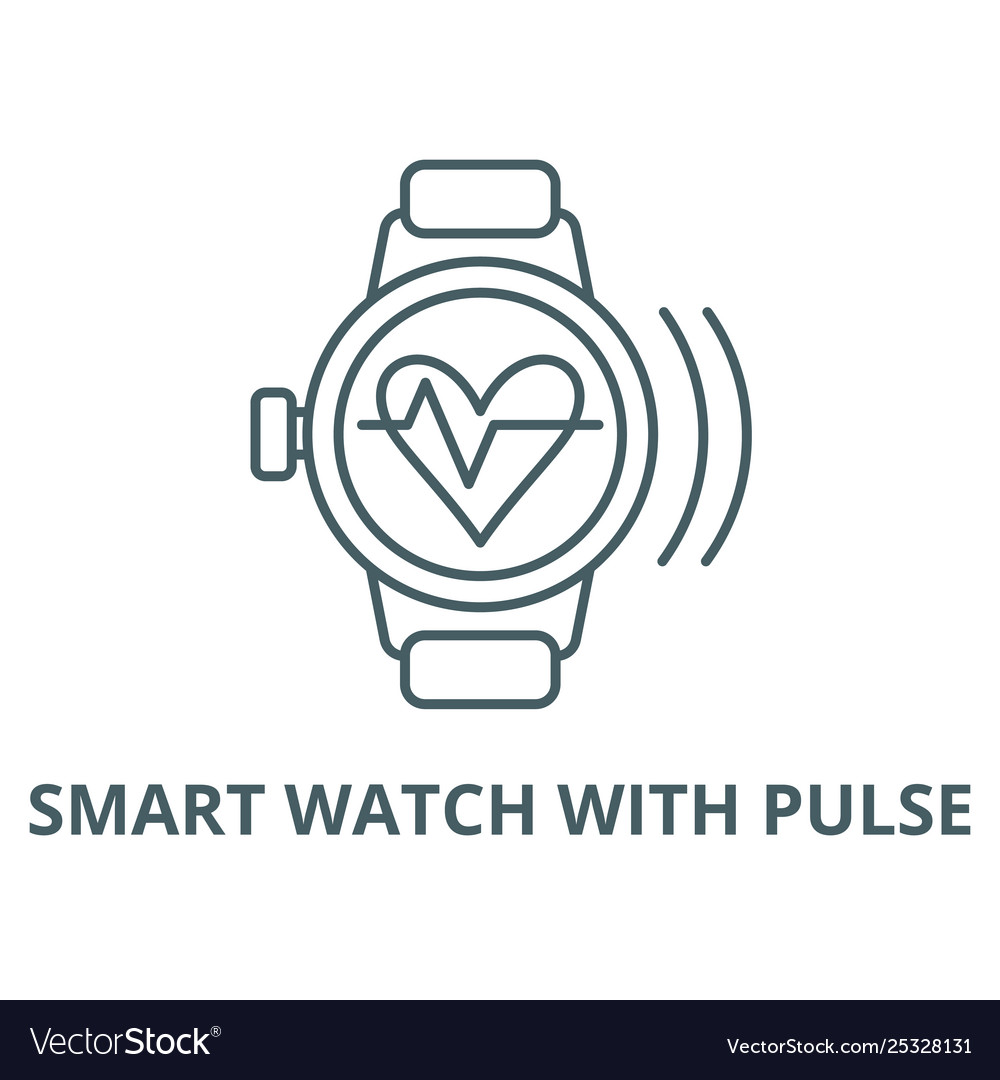 Smart watch with pulse line icon linear