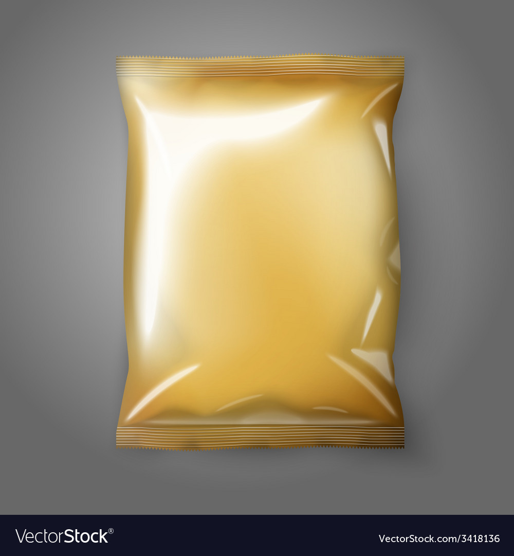 Blank golden realistic foil snack pack isolated