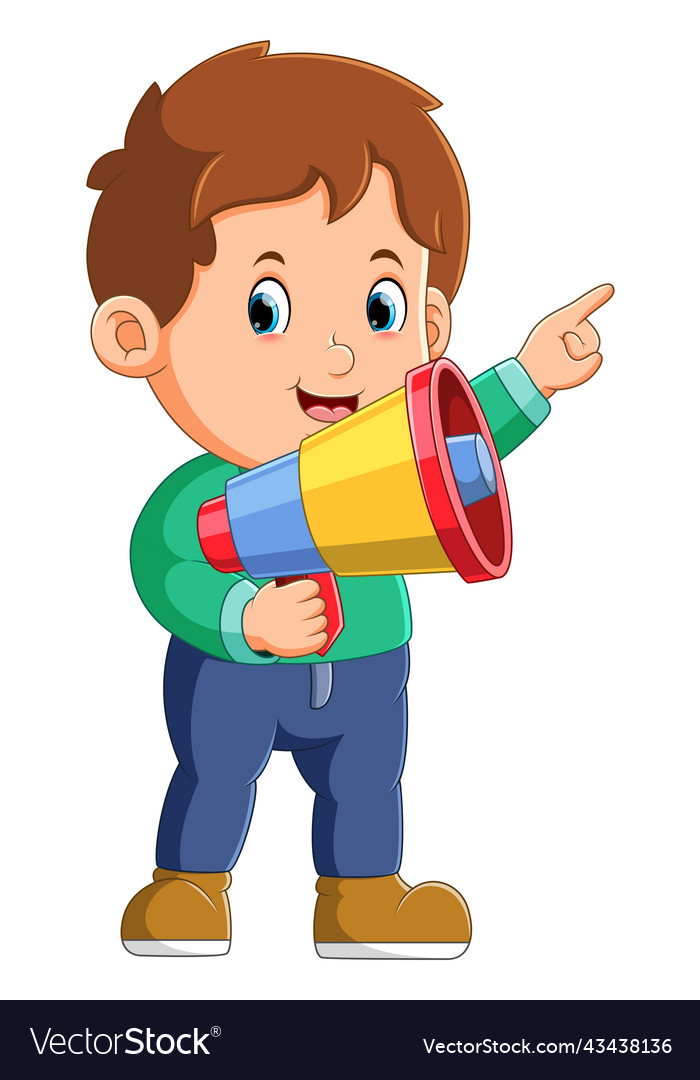 Boy is pointing on something and using vector image Boy is pointing on something and using