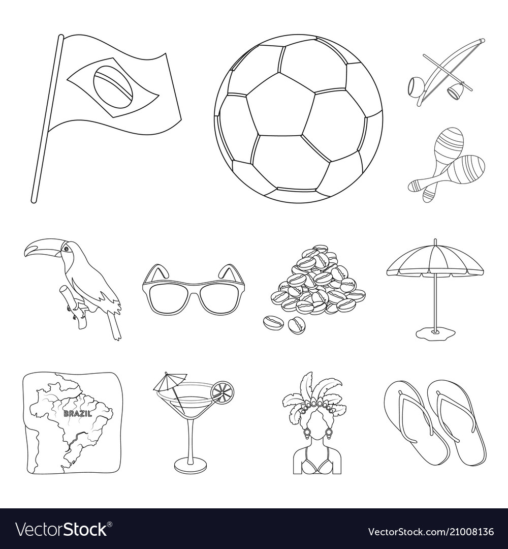 Country brazil outline icons in set collection