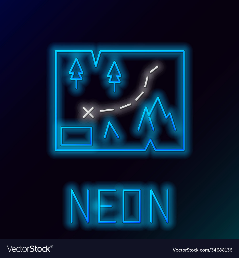 Glowing neon line folded map with location marker Vector Image Glowing neon line folded map with location marker