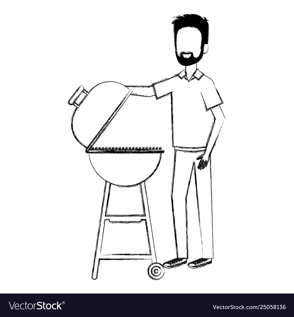 Man using grill character Vector Image Man using grill character
