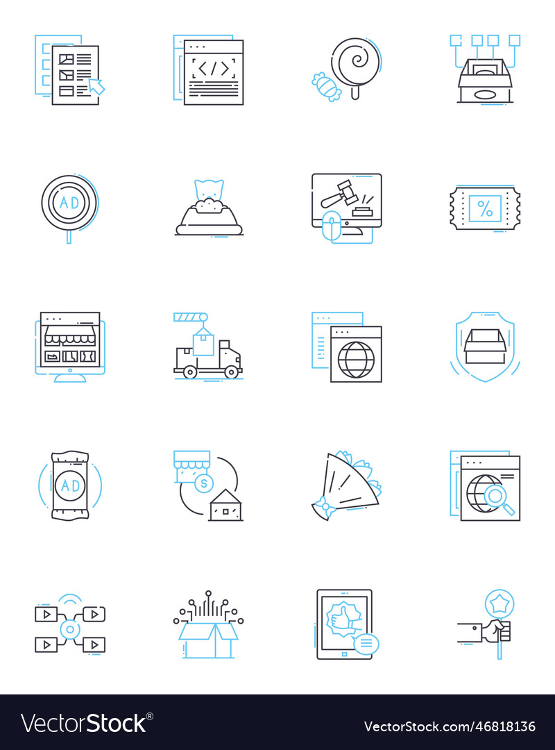 Marketplace square linear icons set bazaar