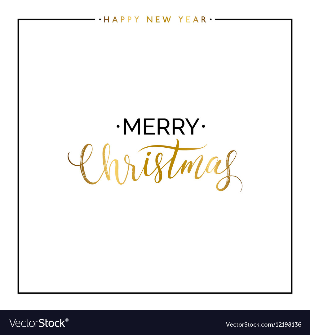 Merry Christmas gold text and happy new year Vector Image