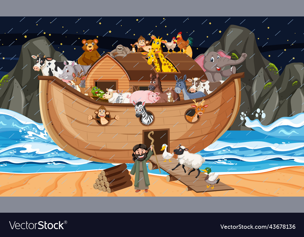 Ocean scene with noahs ark animals