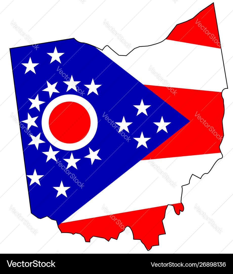Ohio State Map with Flag Royalty Free Vector Image