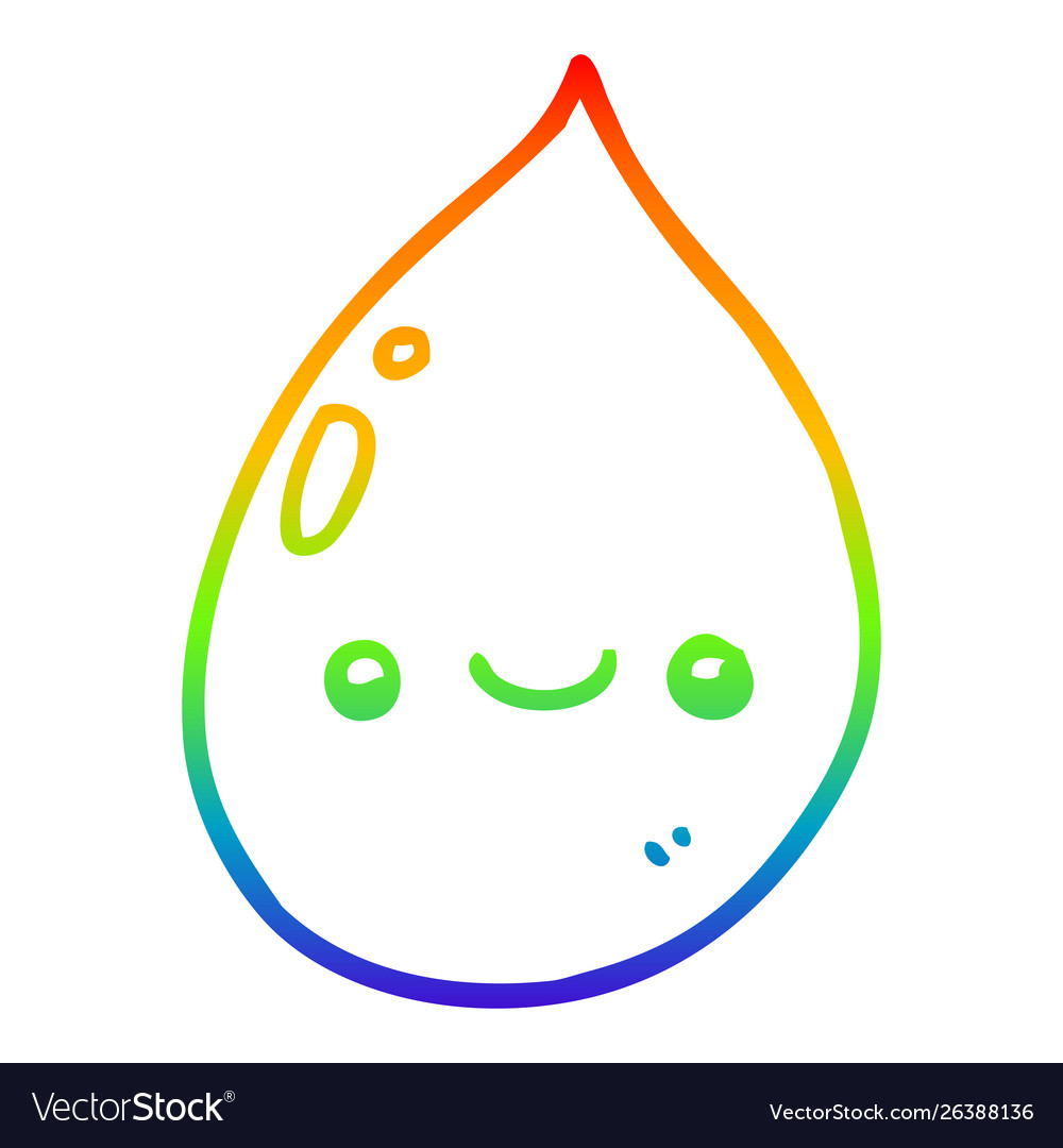 Rainbow gradient line drawing cartoon raindrop