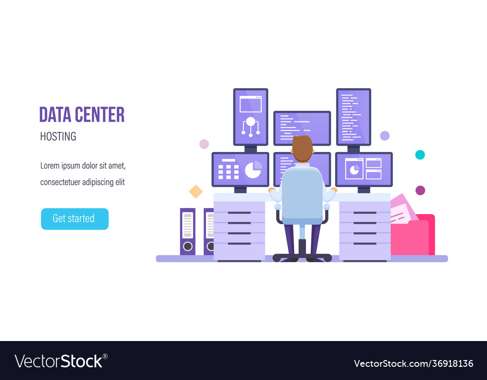 Server center storage processing transfer data vector image Server center storage processing transfer data