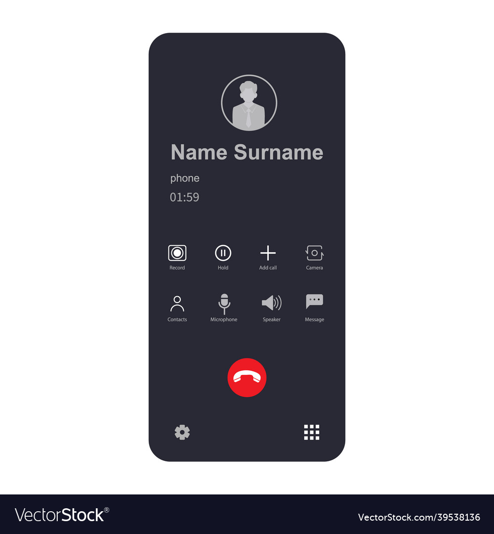 Template for the incoming call screen with icons vector image Template for the incoming call screen with icons