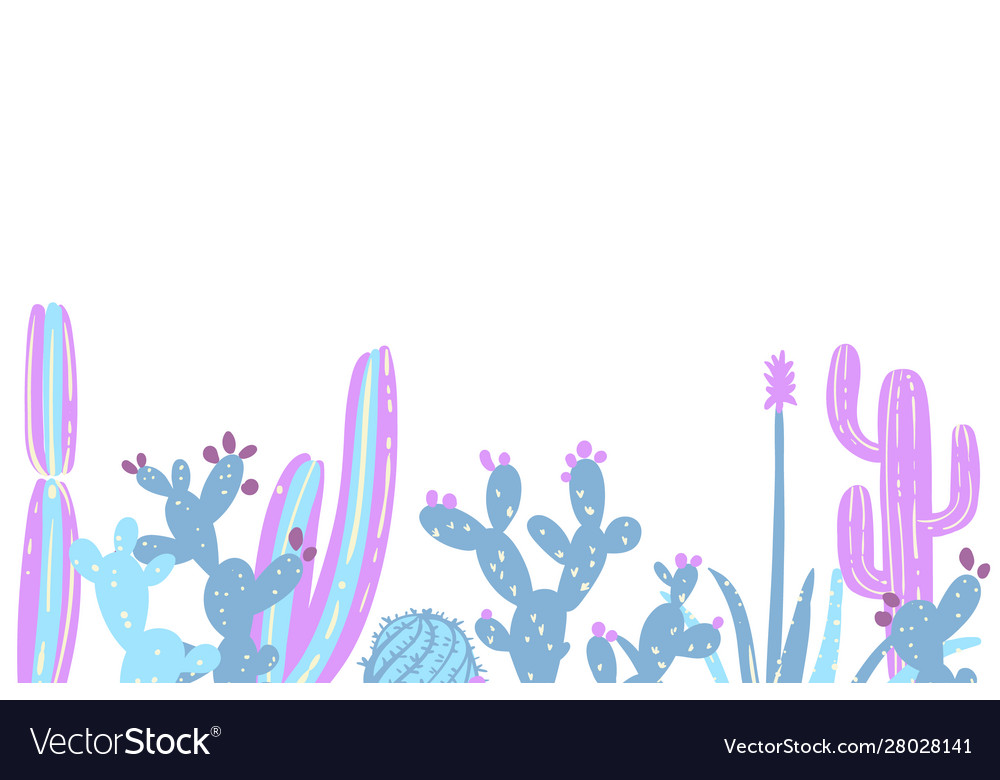 Cacti flower background hand drawn vector image Cacti flower background hand drawn