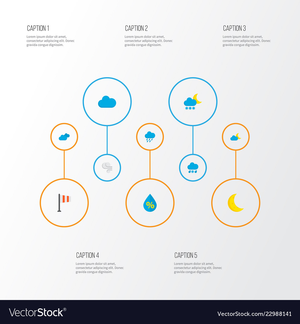 Climate icons flat style set with flag moon hail