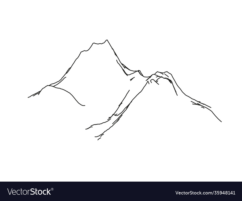 Contour sketch mountains clipart hand drawn Vector Image