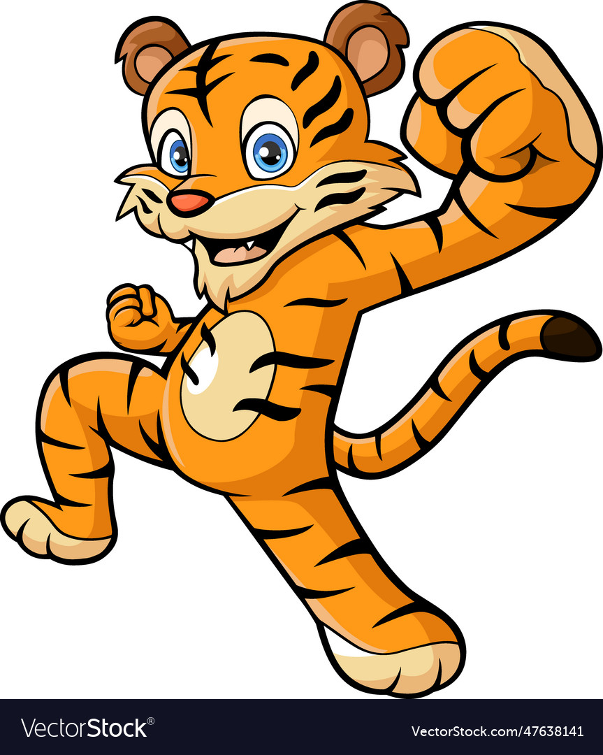 Cute tiger cartoon posing on white background Vector Image