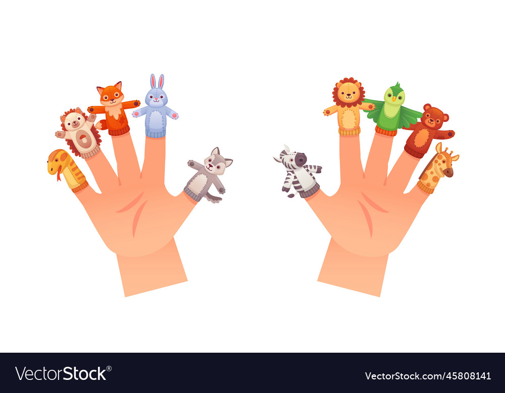 Finger puppets cartoon animal puppet on kid Vector Image