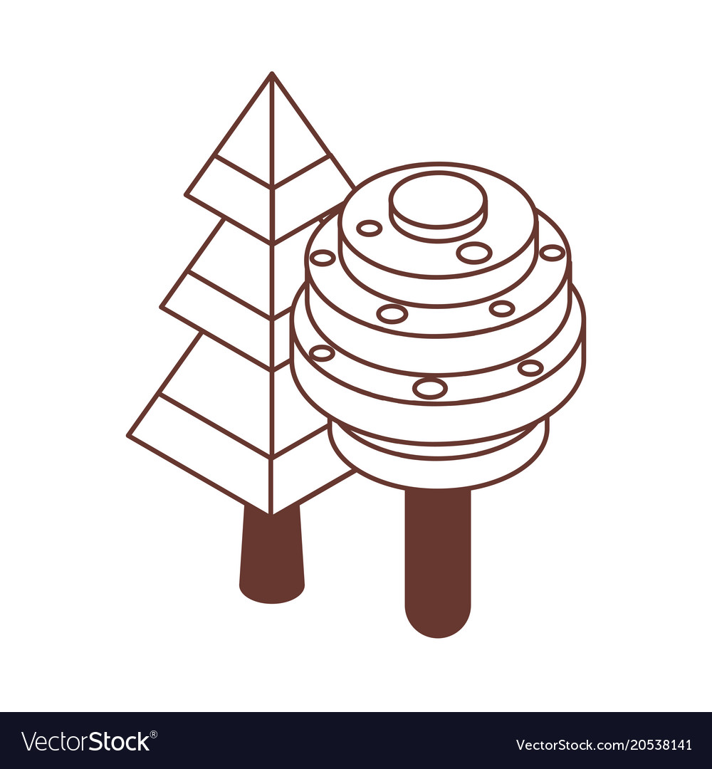 Isometric tree icons in line art