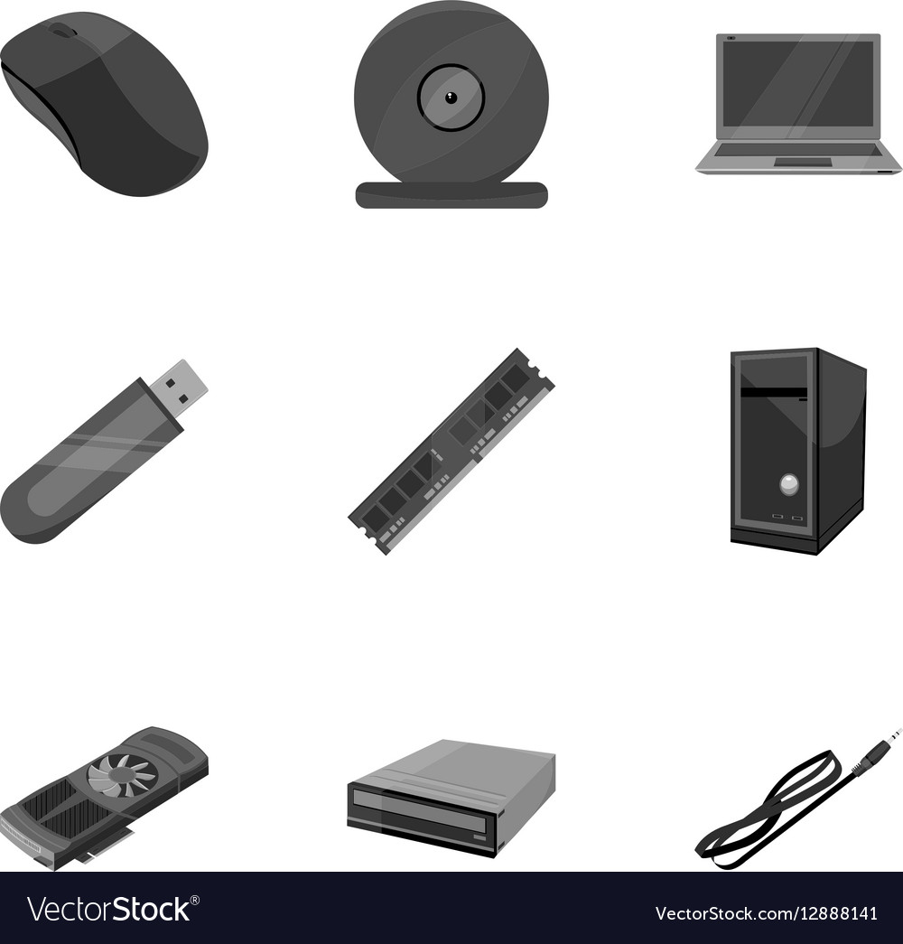 Personal computer set icons in monochrome style