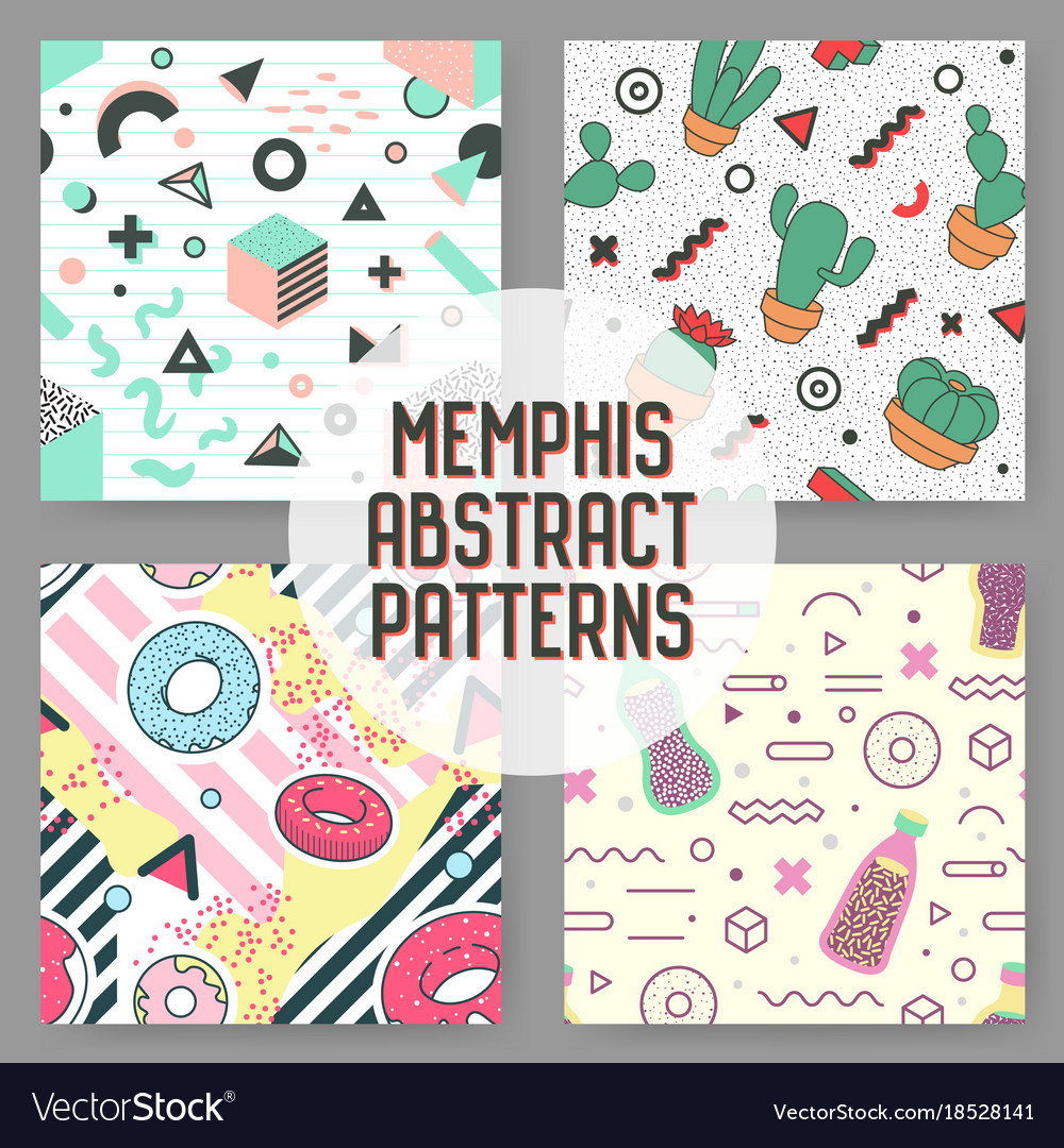 Trendy geometric elements seamless patterns set