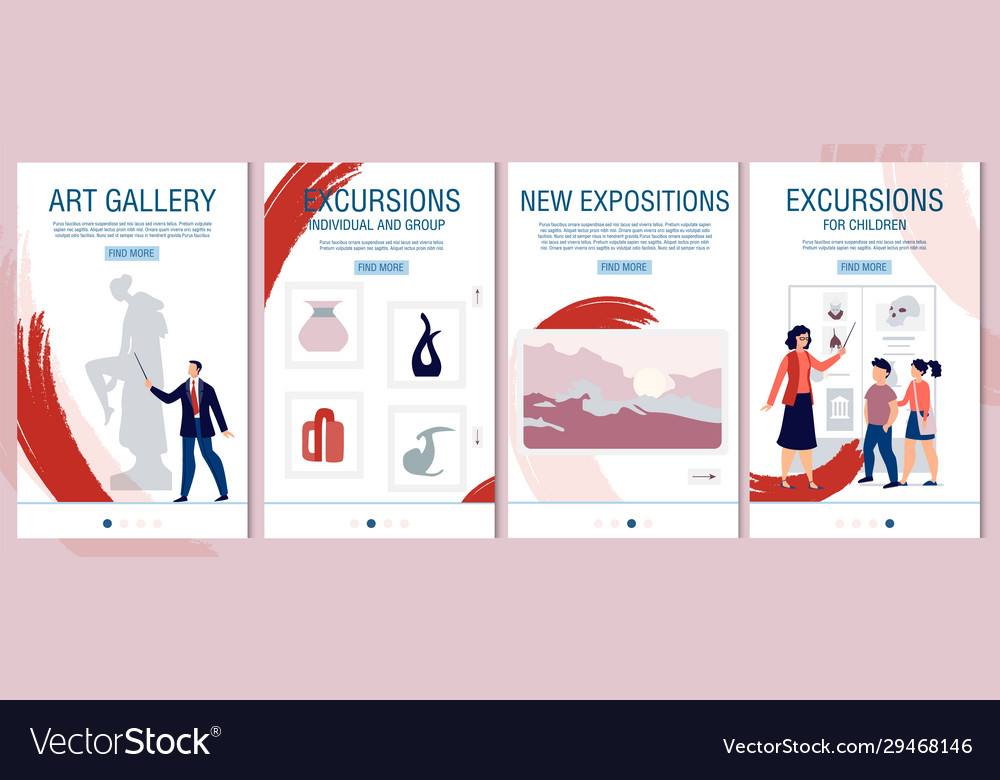 Art gallery museum individual group excursion set vector image Art gallery museum individual group excursion set