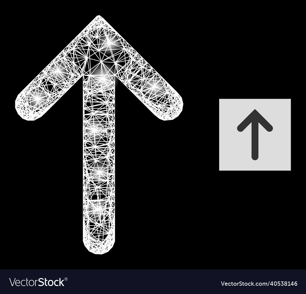 Flare intersected mesh up arrow icon with light vector image Flare intersected mesh up arrow icon with light